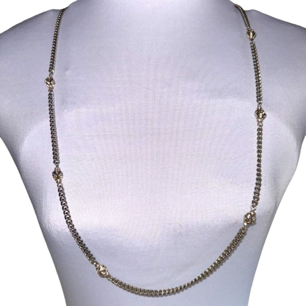 Gold-Tone LOFT Long Chain Necklace With Rhinestone Accents & Lobster Clasp